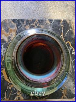 Vase En Verre Soufflé Contemporain Pailleté Or Verrier Signé Jean Claude Novaro
