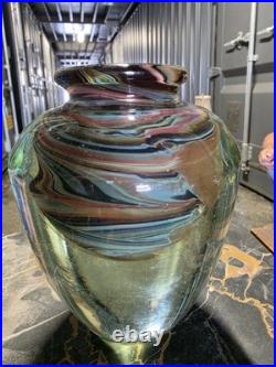 Vase En Verre Soufflé Contemporain Pailleté Or Verrier Signé Jean Claude Novaro