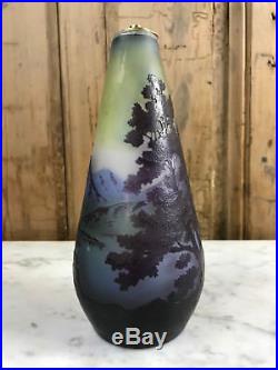 Vase / Flacon / Signé Gallé Decor Paysage De Forme Tronconique 19,5 CM De Ha