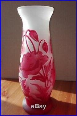 Vase Gallé, décor coquelicots rouges