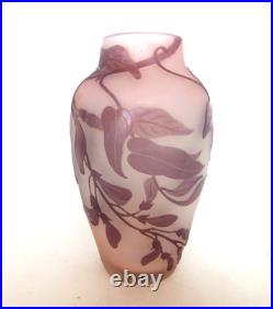 Vase Gallé signature à l'étoile glycine sur fond rose art nouveau Vase Gallé signature à l'étoile glycine sur fond rose art nouveau