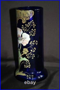 Vase LEGRAS Fond bleu émaillé de pavot/frise