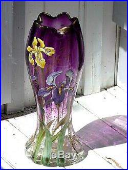 Vase LEGRAS. Modèle exceptionnel LEGRAS fleurs émaillées. Etat TOP
