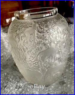 Vase Lalique Ancien Modèle AUX BICHES signature sablée LALIQUE FRANCE H17cm