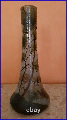 Vase Legras en verre peint a la main vers 1900, hauteur 21,3 cm