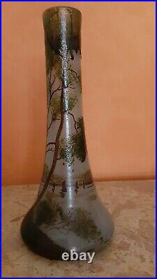 Vase Legras en verre peint a la main vers 1900, hauteur 21,3 cm