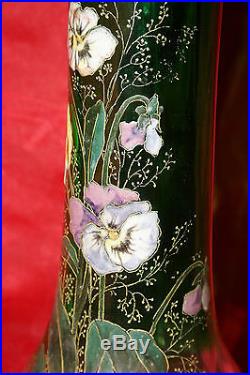 Vase Legras-grand Vase De 25 Cm-decor Emaille De Pensees-vert Degrade-lamartine