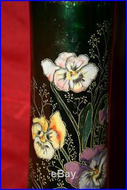 Vase Legras-grand Vase De 25 Cm-decor Emaille De Pensees-vert Degrade-lamartine