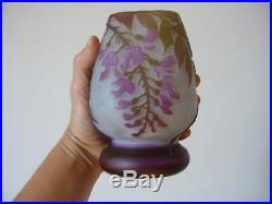 Vase Legras, pâte verre dégagé à l'acide glycines, forme originale, art nouveau