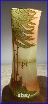 Vase Legras signé Déposé en verre peint a la main vers 1900, hauteur 28,5 cm