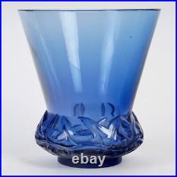 Vase Lierre Verre Bleu Saphir René Lalique R. Lalique Navy Blue Glass Ivy