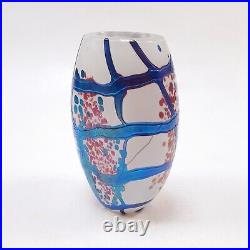 Vase Marie Alice Giraud Verrerie Colvert Verre Blanc Irisé Quadrillé Bleu Jaspé