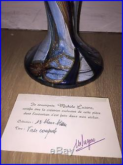 Vase Michèle LUZORO (verrier Biot) daté 1993 + certificat (épouse de JC Novaro)