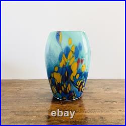 Vase Murano en verre soufflé Dégradé de bleu avec taches jaune et rouge XXe