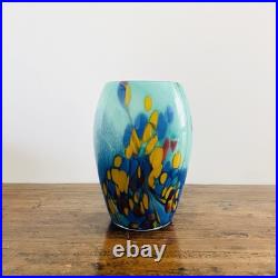 Vase Murano en verre soufflé Dégradé de bleu avec taches jaune et rouge XXe