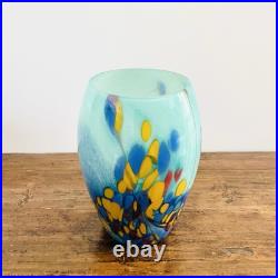 Vase Murano en verre soufflé Dégradé de bleu avec taches jaune et rouge XXe