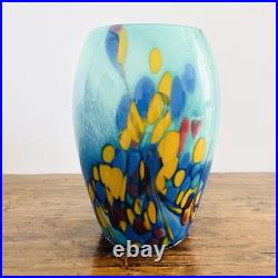Vase Murano en verre soufflé Dégradé de bleu avec taches jaune et rouge XXe