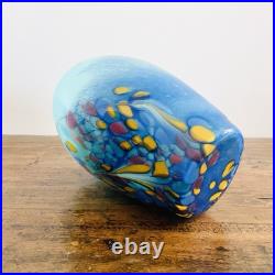 Vase Murano en verre soufflé Dégradé de bleu avec taches jaune et rouge XXe