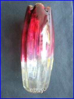 Vase Olga verre rouge dégradé émaillé Legras, Les Tokyos feuillage guilloché or