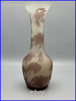 Vase Pâte De Verre Dégager À L'acide Style Gallé Signé
