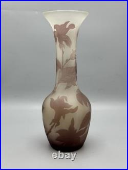 Vase Pâte De Verre Dégager À L'acide Style Gallé Signé