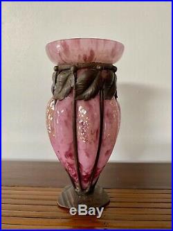 Vase Pate De Verre & Fer Forge Art Deco Andre Delatte Comme Daum Nancy Majorelle