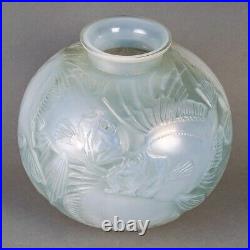 Vase Poissons Verre Opalescent Patine Bleu Vert René Lalique R. Lalique Glass