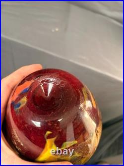 Vase Pot Pate Verre Soufflé Rouge Orange Laqué Marmoréen Signé Daté Art Déco