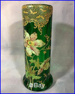 Vase Rouleau En Verre Emaillé De Legras A Decor De Fleurs De 27 CM De Haut