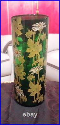 Vase Rouleau Verre Émaillé Floral Marguerites Art Nouveau Hauteur 24.5 Cm