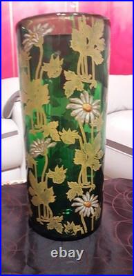 Vase Rouleau Verre Émaillé Floral Marguerites Art Nouveau Hauteur 24.5 Cm