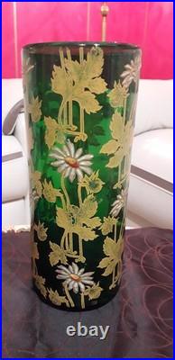 Vase Rouleau Verre Émaillé Floral Marguerites Art Nouveau Hauteur 24.5 Cm