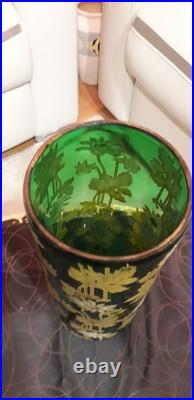 Vase Rouleau Verre Émaillé Floral Marguerites Art Nouveau Hauteur 24.5 Cm