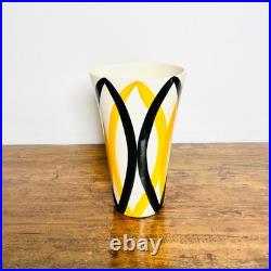 Vase Saint Clément Années 60-70 Design Géométrique Jaune Noir 24cm Vintage