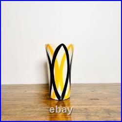 Vase Saint Clément Années 60-70 Design Géométrique Jaune Noir 24cm Vintage