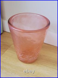 Vase Schneider Art Deco Verre Craquele Givre Rose Signé