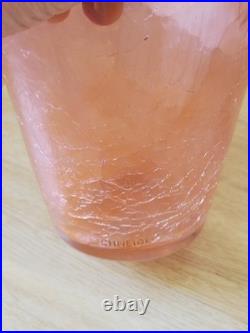 Vase Schneider Art Deco Verre Craquele Givre Rose Signé