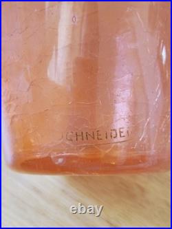 Vase Schneider Art Deco Verre Craquele Givre Rose Signé