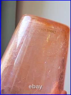 Vase Schneider Art Deco Verre Craquele Givre Rose Signé