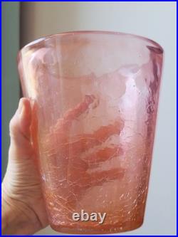 Vase Schneider Art Deco Verre Craquele Givre Rose Signé