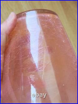 Vase Schneider Art Deco Verre Craquele Givre Rose Signé