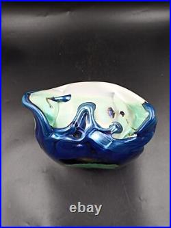 Vase Sculpture en Verre Signé Michèle Luzzoro Biot France Studio Glass Vintage