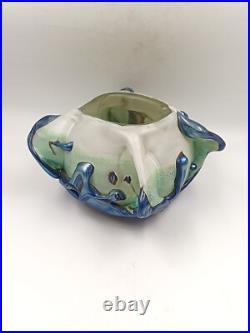 Vase Sculpture en Verre Signé Michèle Luzzoro Biot France Studio Glass Vintage