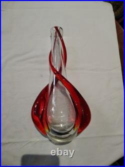Vase Soliflore En Verre Soufflé Rouge Et Transparent