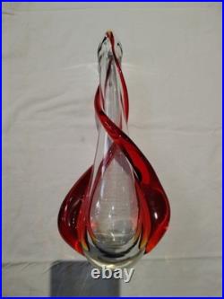 Vase Soliflore En Verre Soufflé Rouge Et Transparent