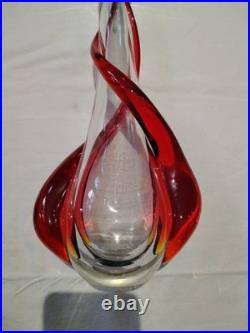 Vase Soliflore En Verre Soufflé Rouge Et Transparent