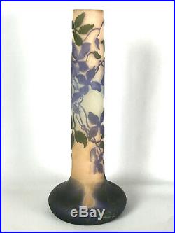 Vase / Soliflore Signé De Gallé En Verre Marmoréen Multicouche De 33 CM De Haut
