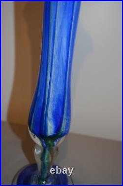 Vase Soliflore Signé Raphael Farinelli Biot Verre Bleu Soufflé Epais