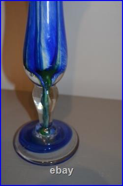 Vase Soliflore Signé Raphael Farinelli Biot Verre Bleu Soufflé Epais