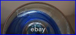 Vase Soliflore Signé Raphael Farinelli Biot Verre Bleu Soufflé Epais